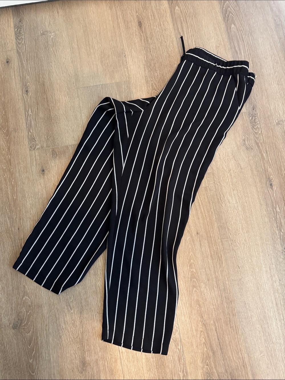 LOFT Black with White Pinstripe Wide-Leg Pants